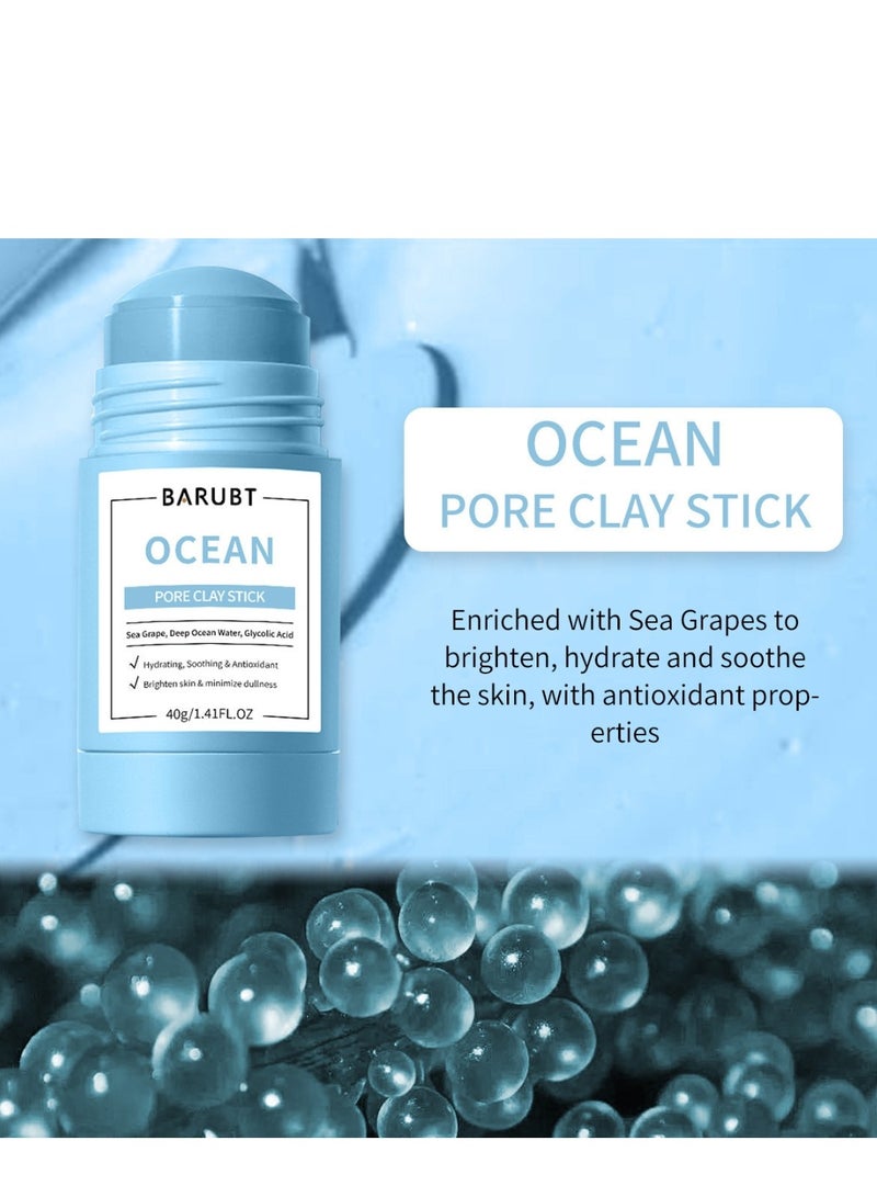 BARUBT Ocean Pore Clay Stick 40G Hydrating Soothing and Antioxidant Face Mask Brighten Skin and Minimize Dullness with Sea Grape Ocean Water and Glycolic Acid Moisturizing Face Mask Clay Stick Cleanser Face Mask - Image 5