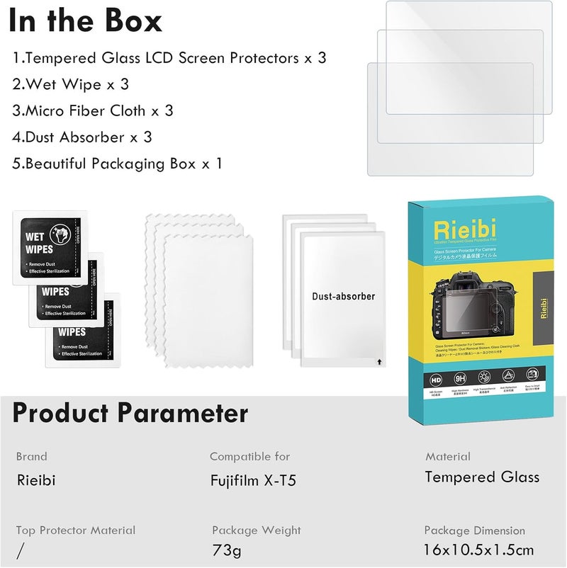 Rieibi 3 Packs Screen Protector for Fuji XT5 XT5 025mm Fujifilm XT5 XT5 Camera Tempered Glass Film for Fuji XT5 Accessories - Image 2