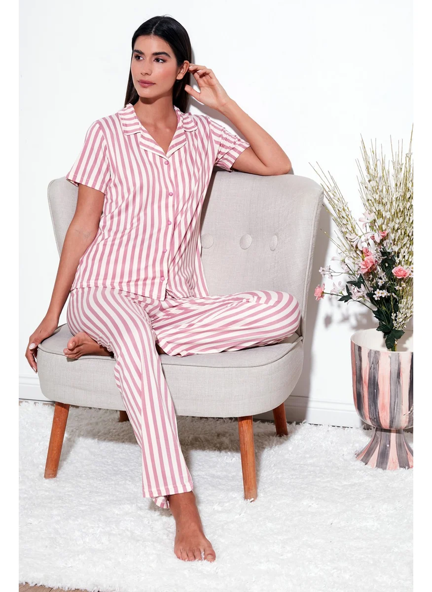 Lela Patterned Regular Fit Shirt Collar Pajama Set Women's Pajama Set 65750101