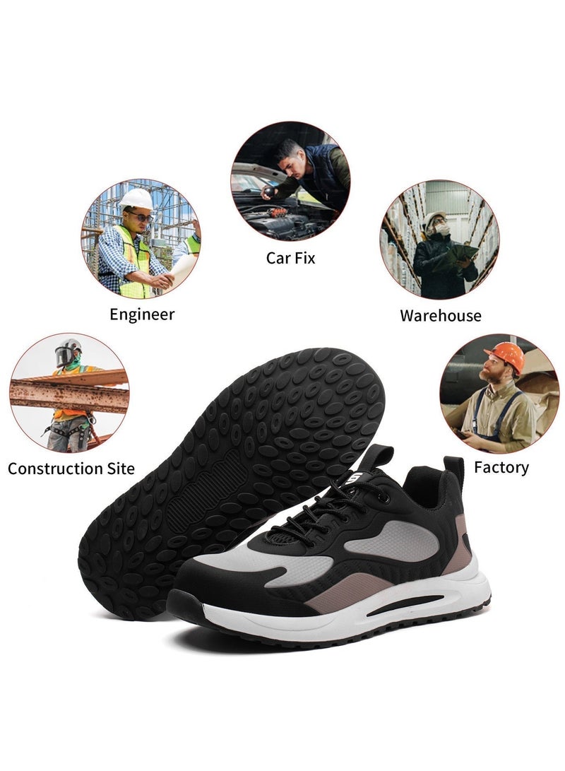 سليمتا أحذية SLIMTA® للسلامة للرجال والنساء، أحذية ذات مقدمة فولاذية، مانعة للانزلاق، خفيفة الوزن، تسمح بالتهوية، مقاومة للثقب، أحذية عمل صناعية سوداء واقية - Image 4