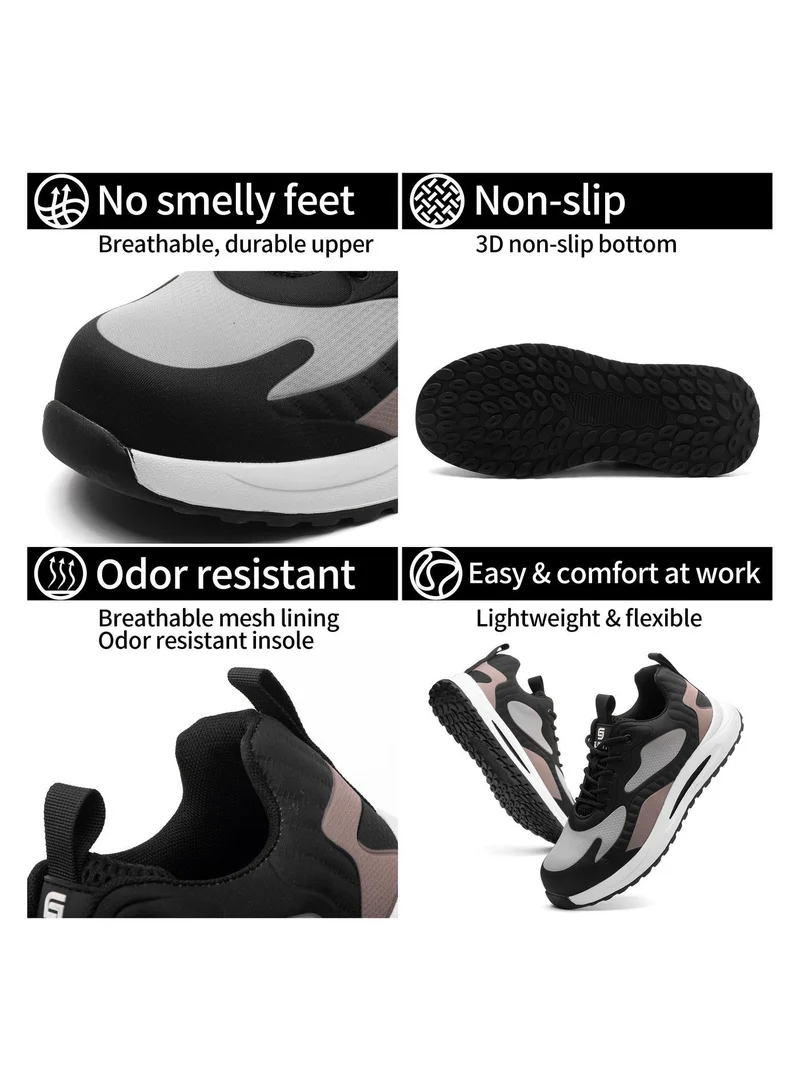 SLIMTA SLIMTA® Safety Shoes for Men Women Steel Toe Boots Non-Slip Lightweight Breathable Sneakers Puncture Proof Protective Industrial Black Work Shoes