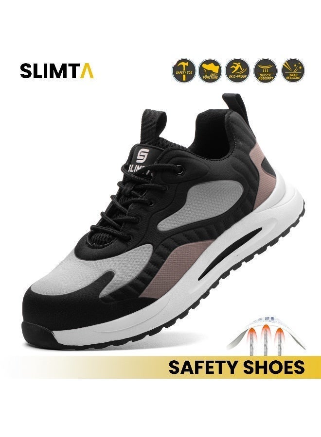 SLIMTA® Safety Shoes for Men Women Steel Toe Boots Non-Slip Lightweight Breathable Sneakers Puncture Proof Protective Industrial Black Work Shoes