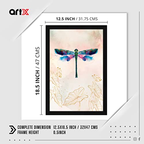 ArtX Paper Abstract Dragonfly Framed Wall Art Painting For Living Room, Multicolor, Animal, 12.5 X 18.5 inches, Set of 1 - Image 2