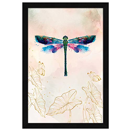 ArtX Paper Abstract Dragonfly Framed Wall Art Painting For Living Room, Multicolor, Animal, 12.5 X 18.5 inches, Set of 1 - Image 1