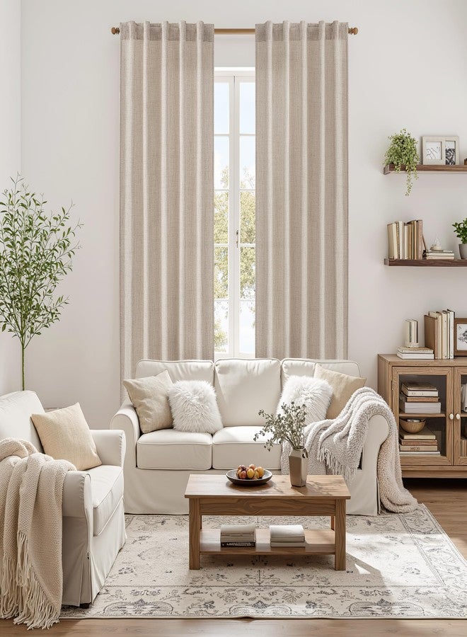 MIULEE Faux Linen Curtains 84 Inch Length 2 Panels Natural Semi Sheer Curtain with Back Tab Rod Pocket, Light Filtering Window Privacy Burlap Drapes for Living Room Bedroom 42W x 84L Linen - Image 2