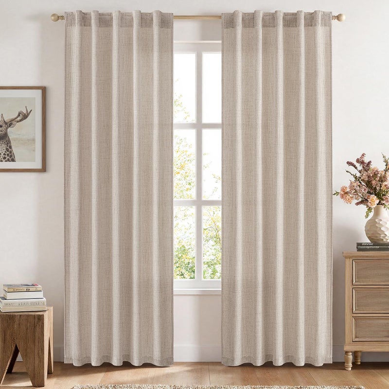 MIULEE Faux Linen Curtains 84 Inch Length 2 Panels Natural Semi Sheer Curtain with Back Tab Rod Pocket, Light Filtering Window Privacy Burlap Drapes for Living Room Bedroom 42W x 84L Linen - Image 1
