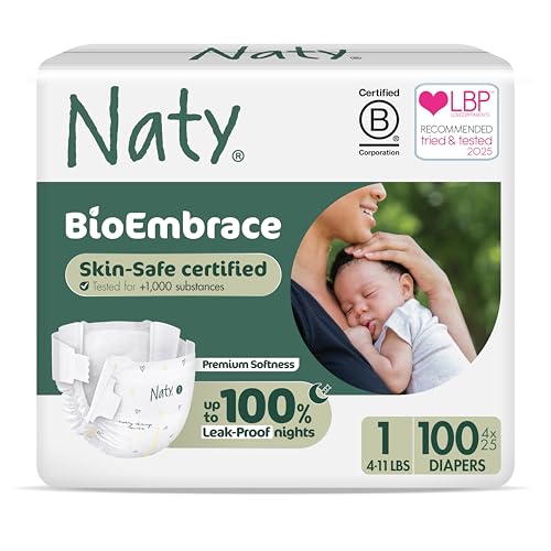 Naty BioEmbrace Baby Newborn Diapers Sensitive Skin Safe Certified Leak Protection up to 100 PlantBased Teddy Softness Premium Comfort ChlorineFree Size 1 411 lbs 100 Count - Image 1