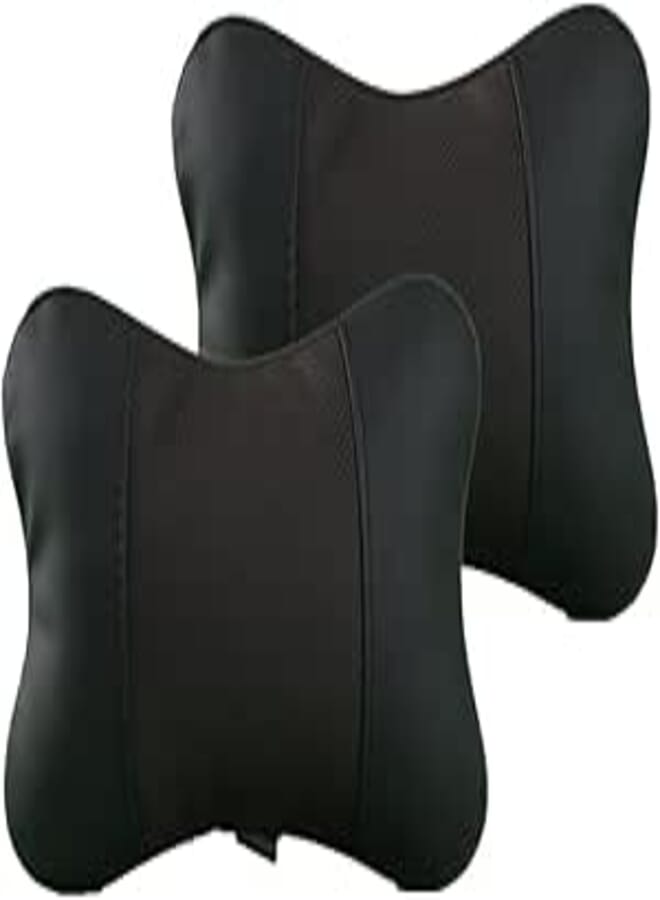 generic Assafco 2 pcs car head neck rest support pillow bone shaped pu leather tn-bkbr