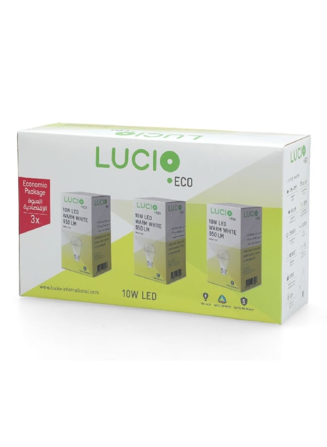 لوسيو L-ST-0100-10W-3000K-P3 طقم مصابيح ليد اي 27 3 قطع 10 واط 3000 كالفن 950 لومن أبيض دافئ 18.6 × 6.4 × 11.4 سم - Image 4