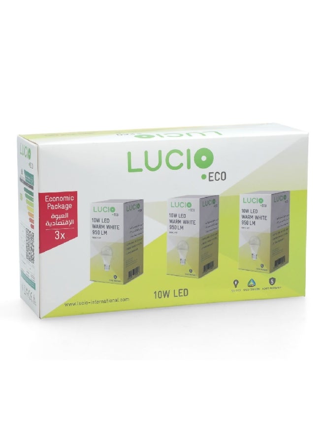 لوسيو L-ST-0100-10W-3000K-P3 طقم مصابيح ليد اي 27 3 قطع 10 واط 3000 كالفن 950 لومن أبيض دافئ 18.6 × 6.4 × 11.4 سم - Image 3