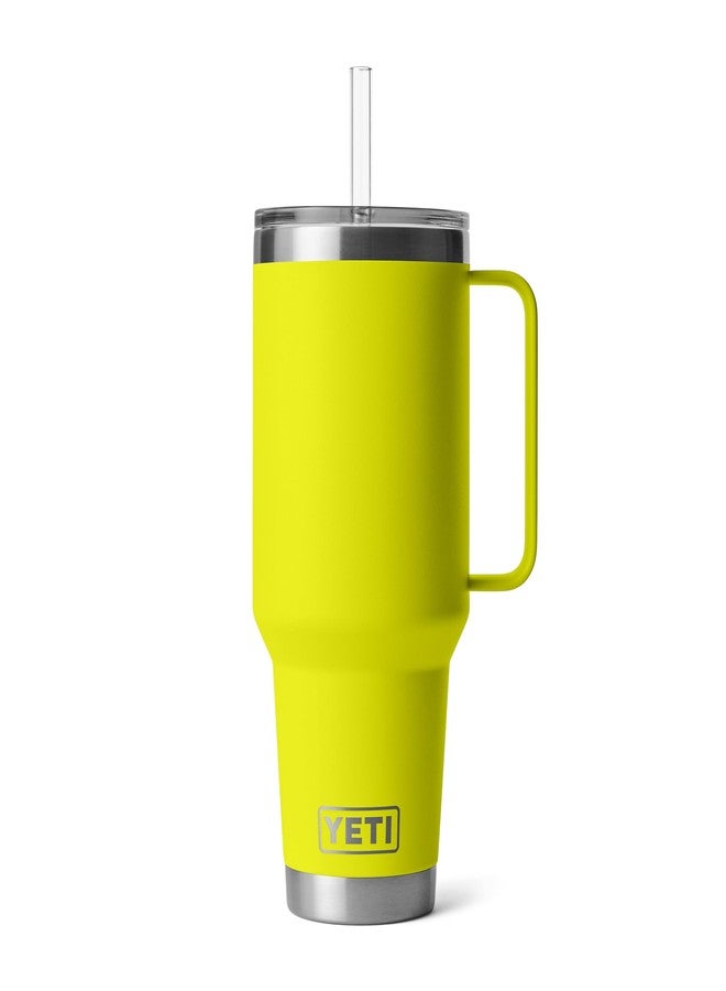 يتي كوب YETI Rambler سعة 42 أونصة بمقبض وغطاء من القش، كوب سفر معزول بتفريغ الهواء مع مقبض، من الفولاذ المقاوم للصدأ، أصفر فاتح - Image 1