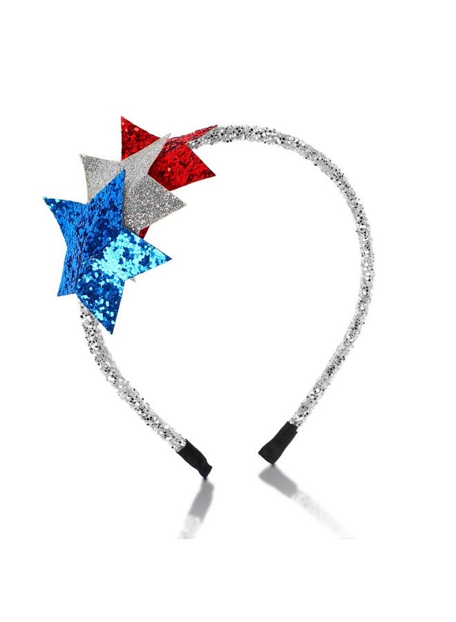 Doneace 4Th Of July Headband Independence Day Star Hairband Sparkly Red White Blue Star Hair Hoop National Memorial Day Hair Accessory For Women Girls Kids Patriotic Themed Party Headdress 1Pcs - Image 1