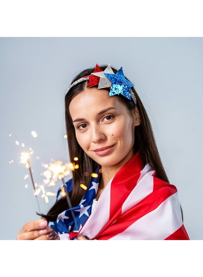 Doneace 4Th Of July Headband Independence Day Star Hairband Sparkly Red White Blue Star Hair Hoop National Memorial Day Hair Accessory For Women Girls Kids Patriotic Themed Party Headdress 1Pcs - Image 3