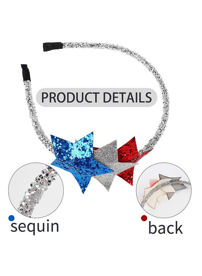 Doneace 4Th Of July Headband Independence Day Star Hairband Sparkly Red White Blue Star Hair Hoop National Memorial Day Hair Accessory For Women Girls Kids Patriotic Themed Party Headdress 1Pcs - Image 2