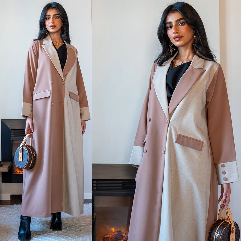 Women's Notch Collar Color Block Long Dress - Image 1