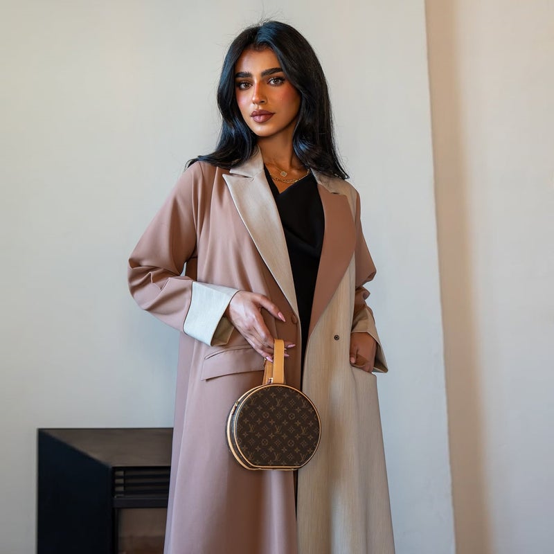 Women's Notch Collar Color Block Long Dress - Image 3