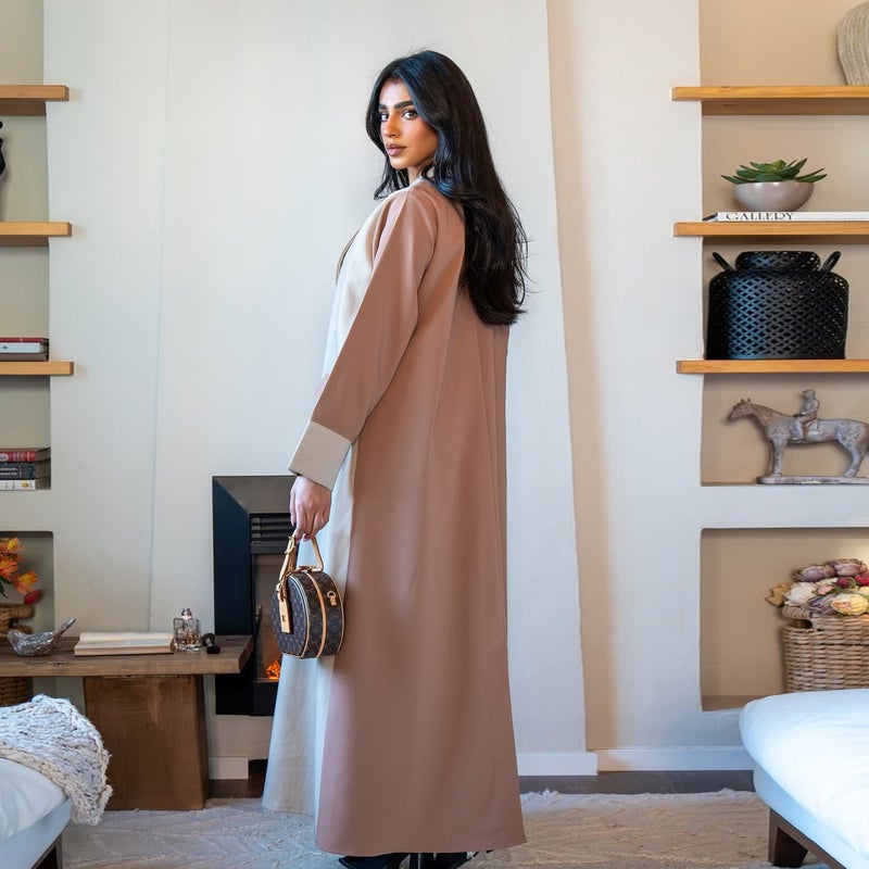 Women's Notch Collar Color Block Long Dress - Image 4