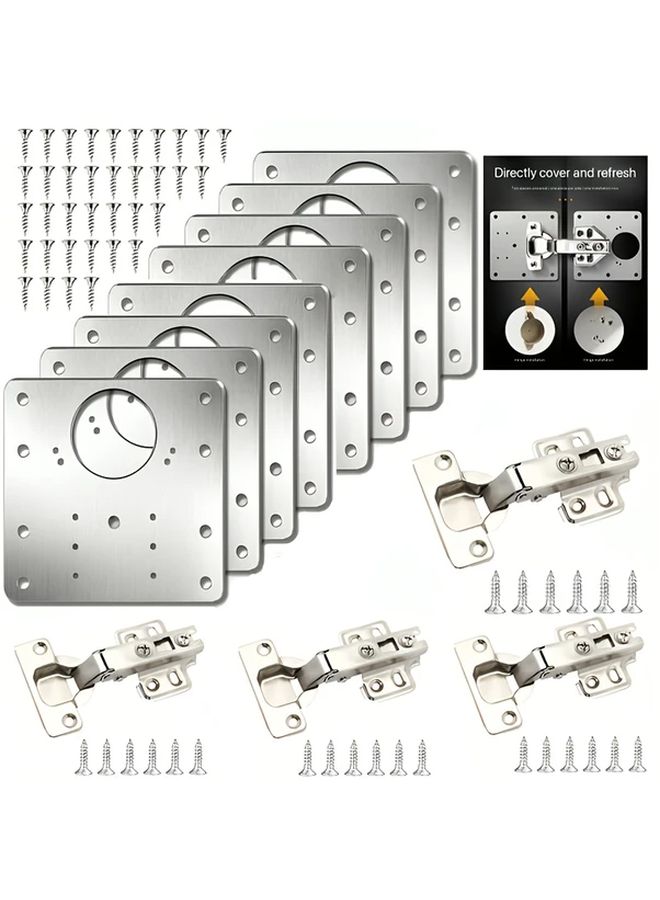 Hydraulic Hinge Set With Damped Silent Closure 4pcs Hinges 8pcs Stainless Steel Repair Plates - Image 1