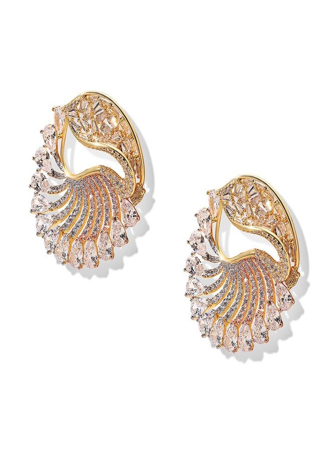 Shaze Shazé Ocean Conch Three Tone Studs Earrings | Rhodium-Plated Jewellery - Image 5