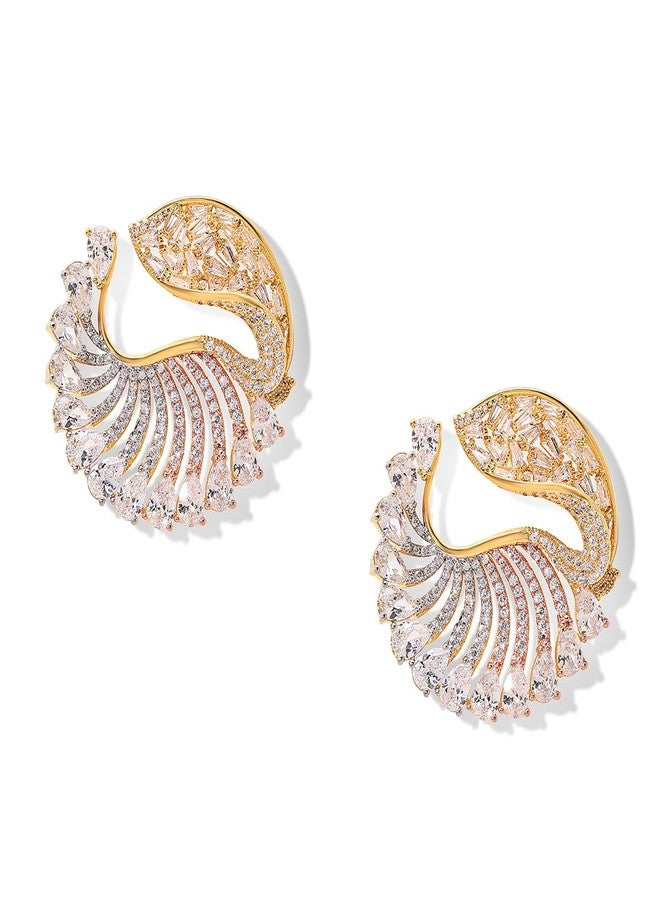 Shaze Shazé Ocean Conch Three Tone Studs Earrings | Rhodium-Plated Jewellery - Image 2