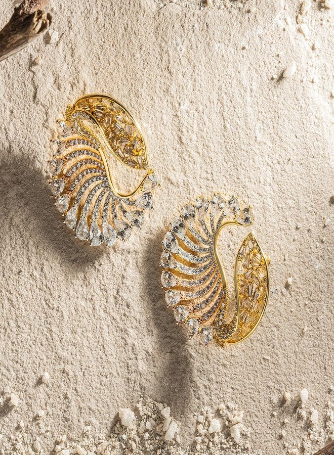 Shaze Shazé Ocean Conch Three Tone Studs Earrings | Rhodium-Plated Jewellery - Image 3