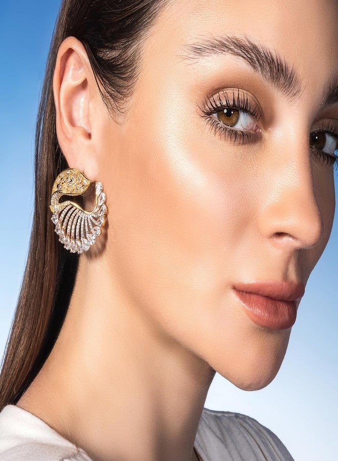 Shaze Shazé Ocean Conch Three Tone Studs Earrings | Rhodium-Plated Jewellery - Image 4