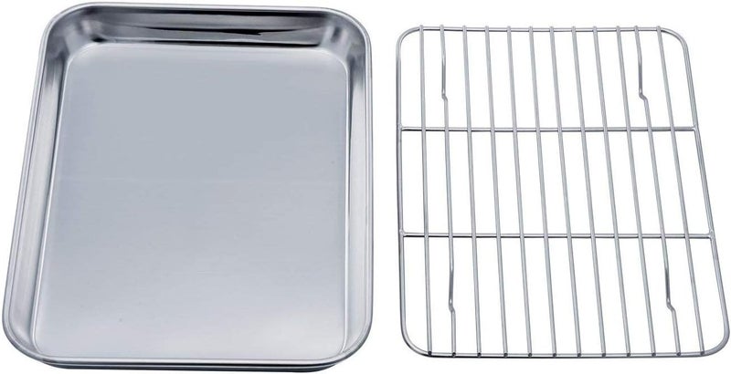 TeamFar Toaster Oven Tray and Rack Set, 9.3’’ x 7’’ x 1’’, Stainless Steel Toaster Oven Pan Broiler Pan, Non Toxic & Healthy, Easy Clean & Dishwasher Safe - Image 1