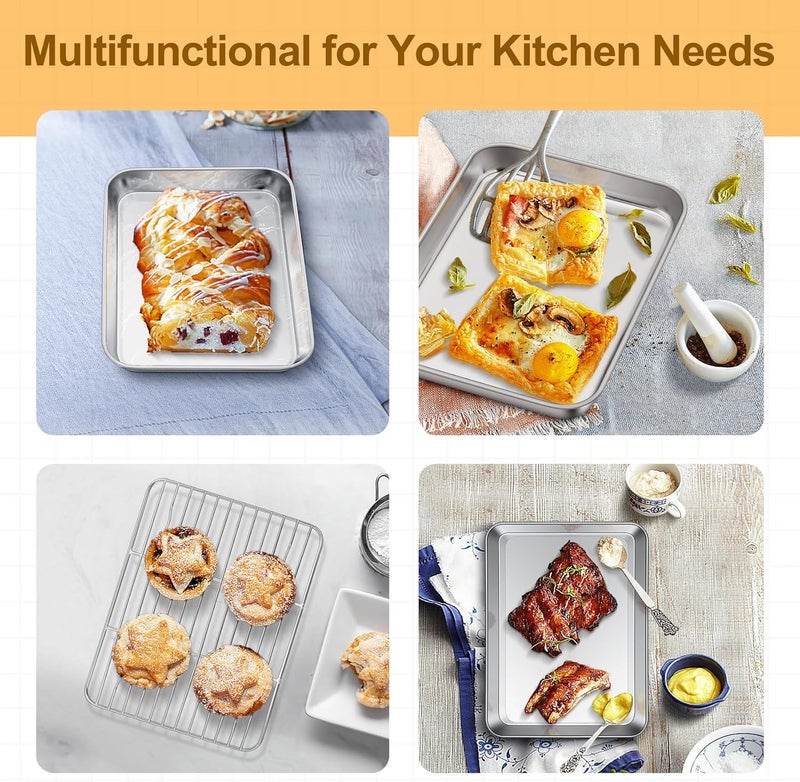 TeamFar Toaster Oven Tray and Rack Set, 9.3’’ x 7’’ x 1’’, Stainless Steel Toaster Oven Pan Broiler Pan, Non Toxic & Healthy, Easy Clean & Dishwasher Safe - Image 4