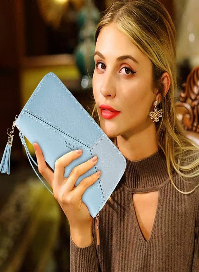 PARABRAHMA Women's Long Wallet - Sky Blue PU Leather Zipper Purse with Tassel | Multi-Slot Credit Card Holder & Large Capacity Coin Wallet for Women & Girls - Image 5