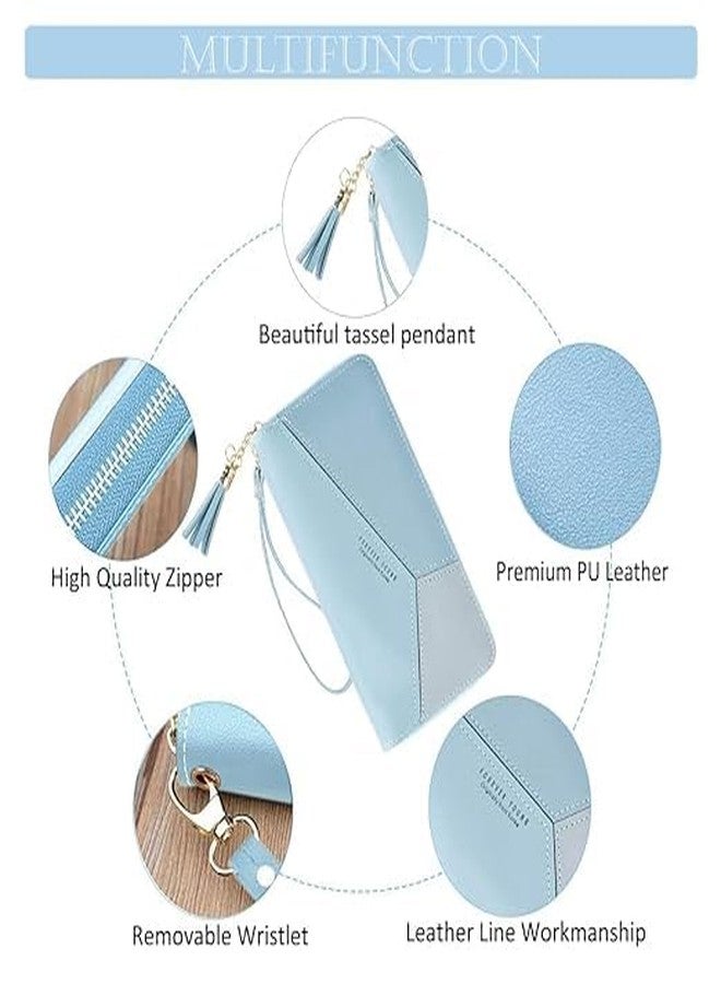 PARABRAHMA Women's Long Wallet - Sky Blue PU Leather Zipper Purse with Tassel | Multi-Slot Credit Card Holder & Large Capacity Coin Wallet for Women & Girls - Image 4