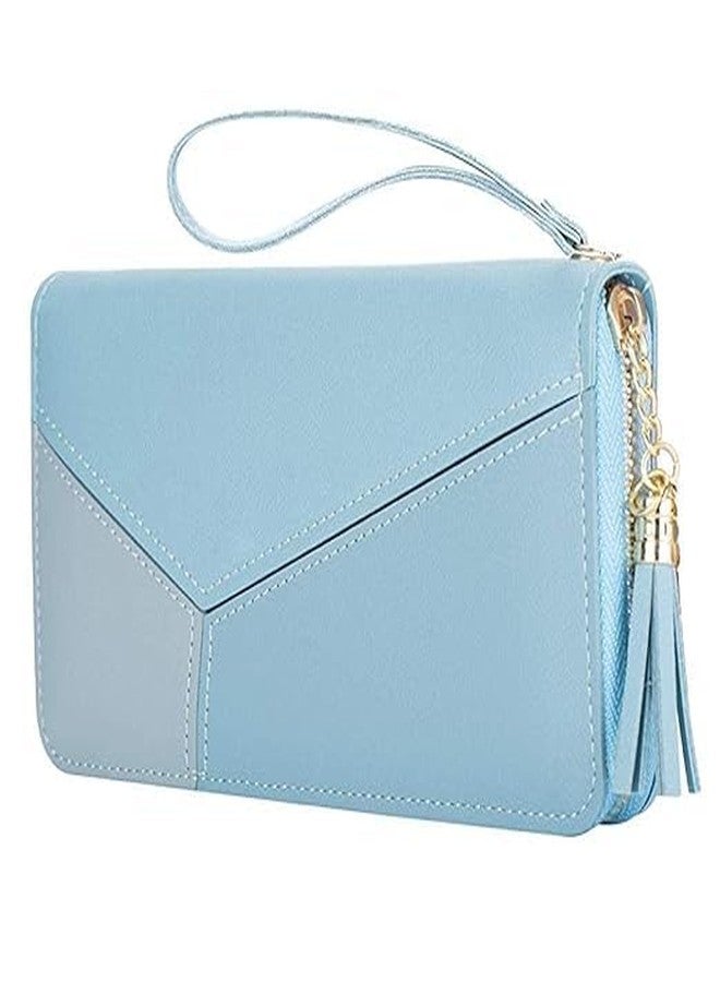PARABRAHMA Women's Long Wallet - Sky Blue PU Leather Zipper Purse with Tassel | Multi-Slot Credit Card Holder & Large Capacity Coin Wallet for Women & Girls - Image 1