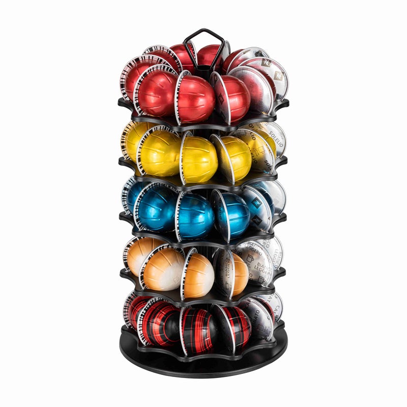 FlagShip 50 Vertuo Pods Carousel Holder Black Coffee Pod Holder 360Â° Rotating Rack Stand for Vertuoline Pods 5 Tier (50 Pods Capacity) - Image 1