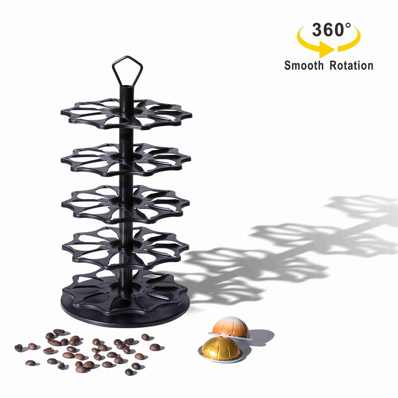 FlagShip 50 Vertuo Pods Carousel Holder Black Coffee Pod Holder 360Â° Rotating Rack Stand for Vertuoline Pods 5 Tier (50 Pods Capacity) - Image 3