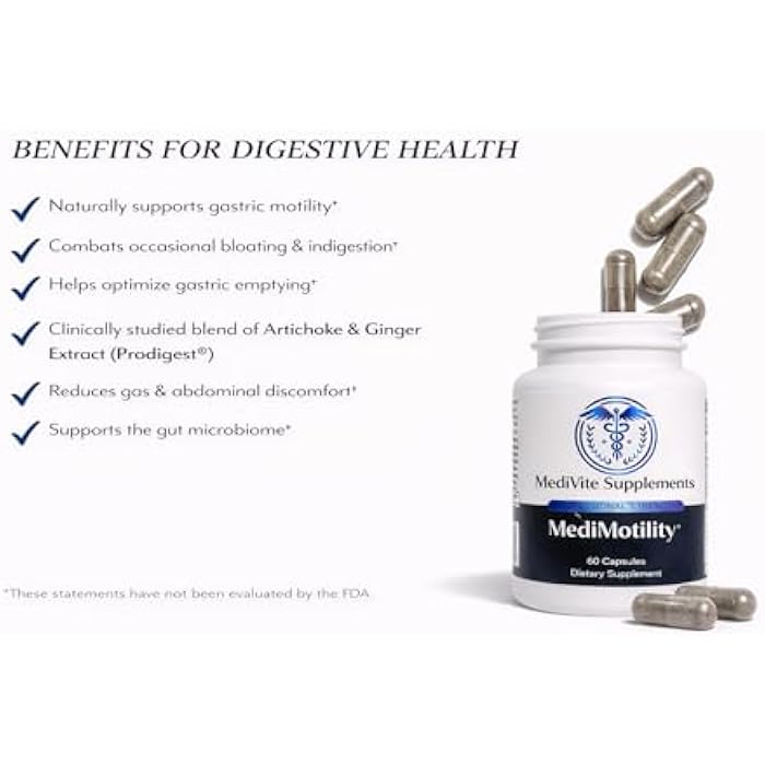 MediVite Supplements MediMotility 60ct – Physician-Approved Supplement for Healthy Gut Motility & Digestive Function – with Ginger Root & Artichoke Extract – GI & Bloating Support for Men & Women - Image 3