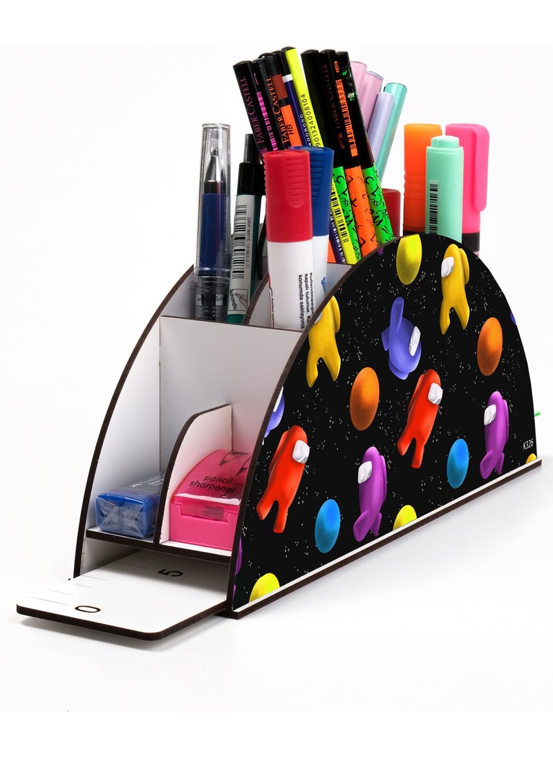 KutuTR Wooden Vip Emoji Series Desktop Pen Holder with Rainbow Ruler Organizer for Children Assembled Boxed  - Image 1