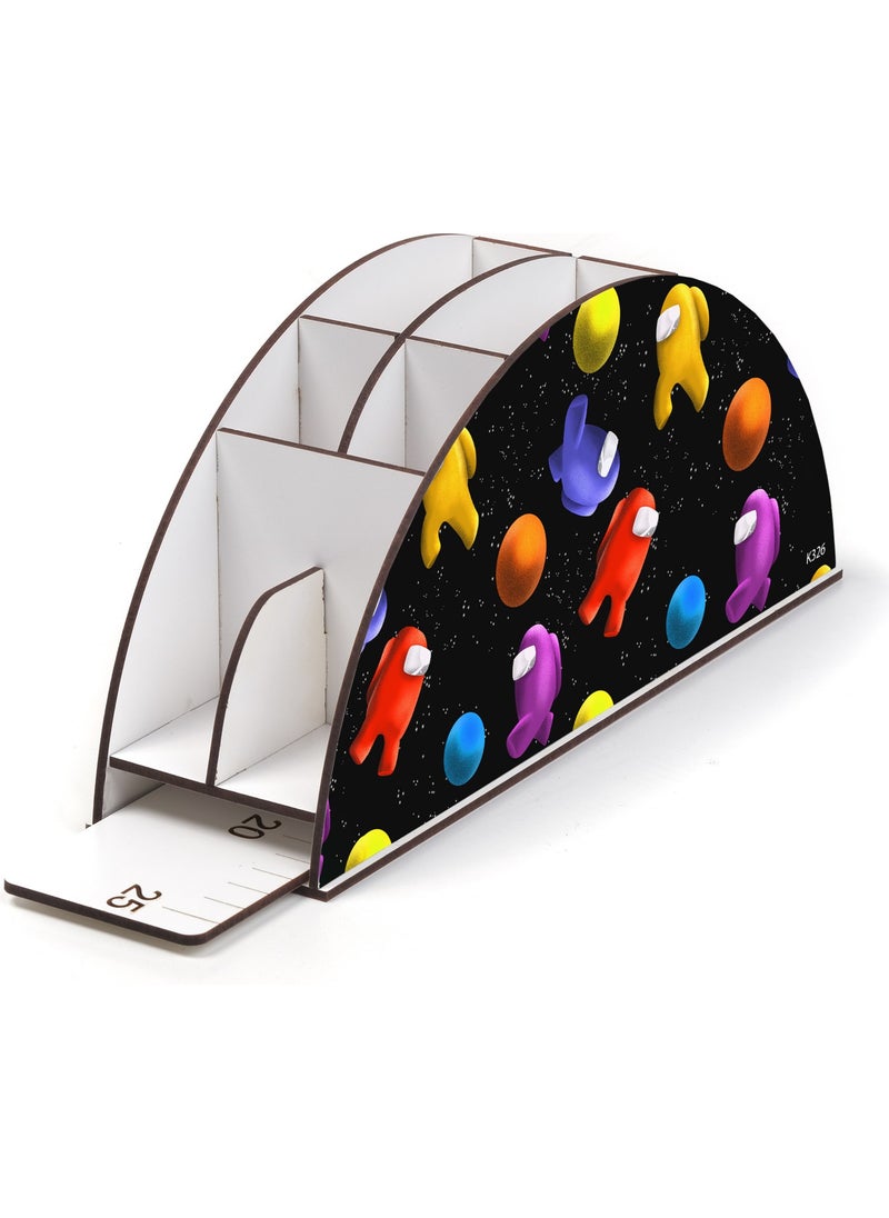 KutuTR Wooden Vip Emoji Series Desktop Pen Holder with Rainbow Ruler Organizer for Children Assembled Boxed  - Image 3
