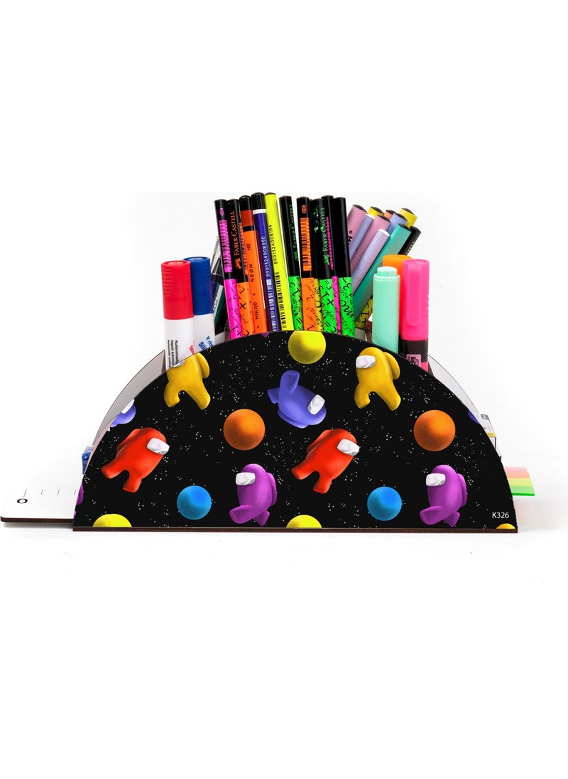 KutuTR Wooden Vip Emoji Series Desktop Pen Holder with Rainbow Ruler Organizer for Children Assembled Boxed  - Image 2