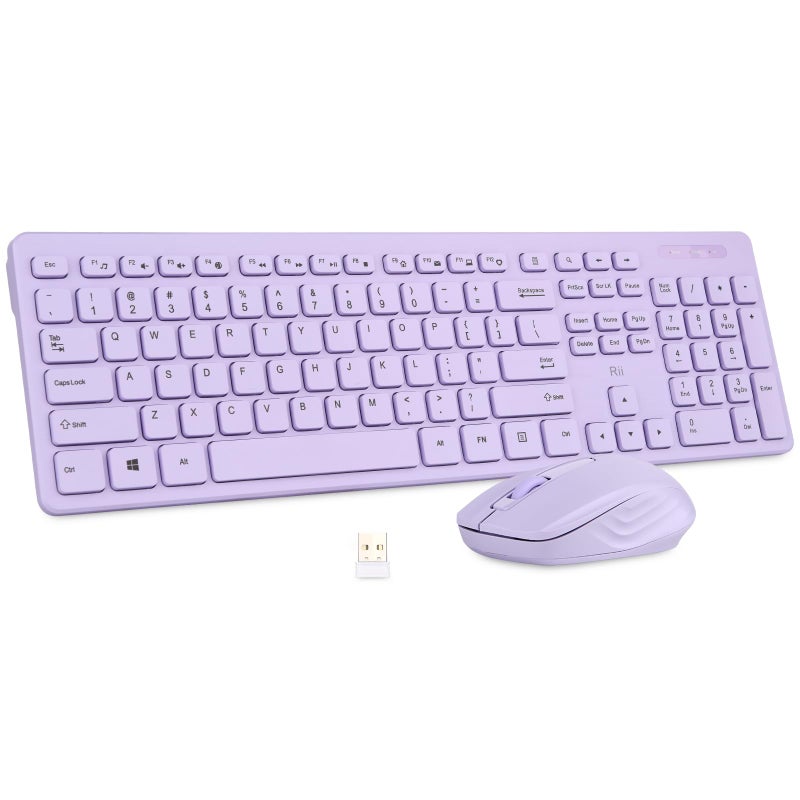 RII Wireless Keyboard and Mouse Combo - Rii Standard Office PC Keyboard and Optical Wireless Mice (Purple) - Image 1