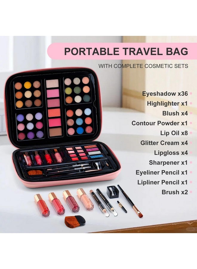 كولور_نيمف مجموعة مكياج كولور نيمف للمراهقات مع حقيبة يد وردية قابلة لإعادة الاستخدام، مجموعة مكياج شاملة للفتيات مع ظلال عيون وأحمر خدود وبرونزر وهايلايتر وملمع شفاه - Image 1