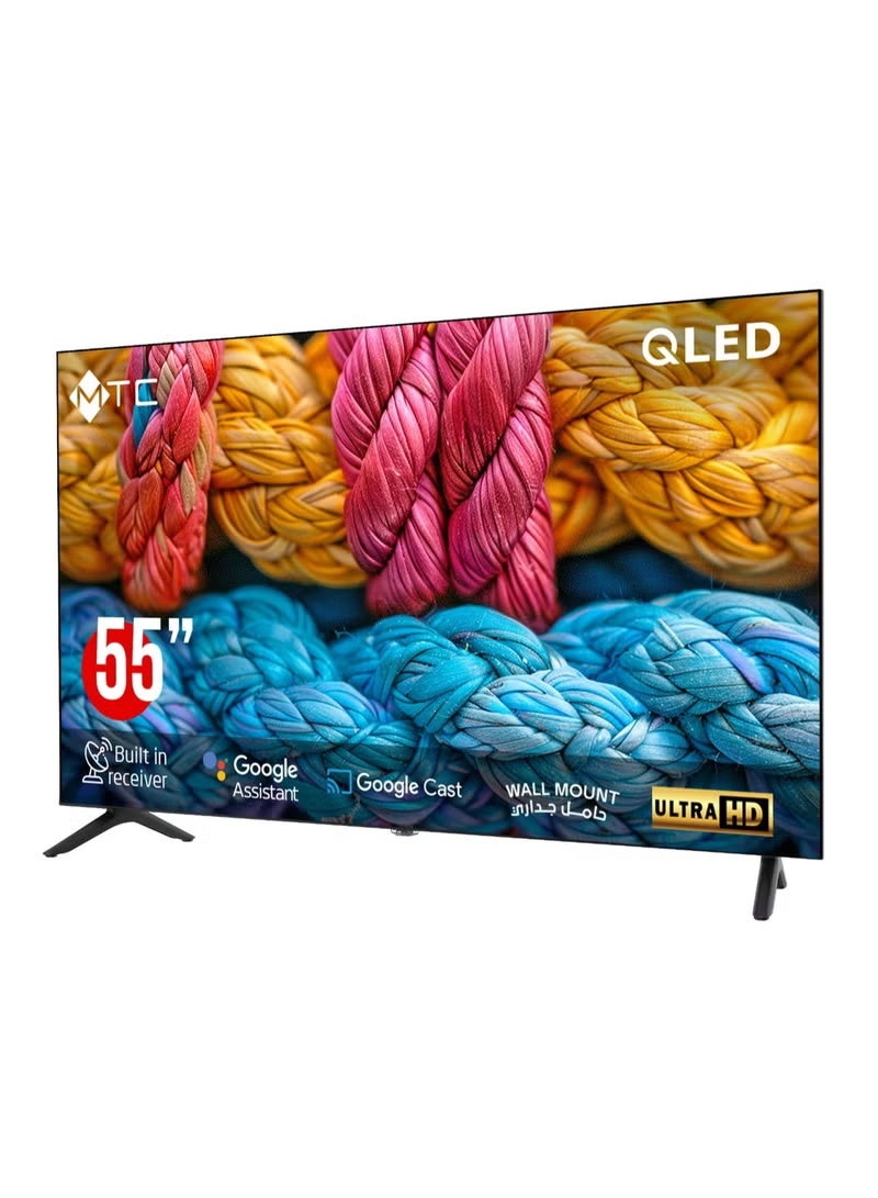 إم تي سي تلفزيون ذكي QLED UHD مقاس 55 بوصة - مزود بتقنية جوجل تي في - مع جهاز استقبال مدمج وتحكم صوتي - يتضمن حامل جداري – QMT55UH700GO - Image 2