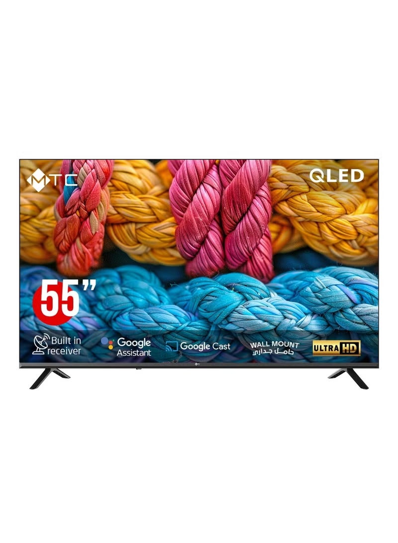 إم تي سي تلفزيون ذكي QLED UHD مقاس 55 بوصة - مزود بتقنية جوجل تي في - مع جهاز استقبال مدمج وتحكم صوتي - يتضمن حامل جداري – QMT55UH700GO - Image 1