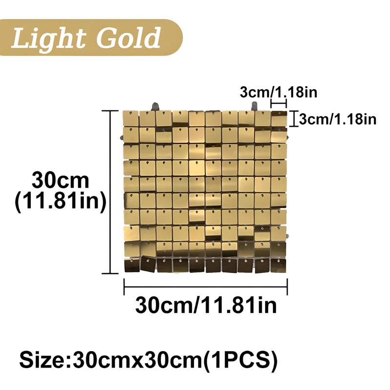 Square Panels - Light Gold Sequin Wall Backdrop 11.8x11.8 Inch, Sparkling and Sparkling Photo Background for Birthday, Wedding, Events (6pcs gold) - Image 2