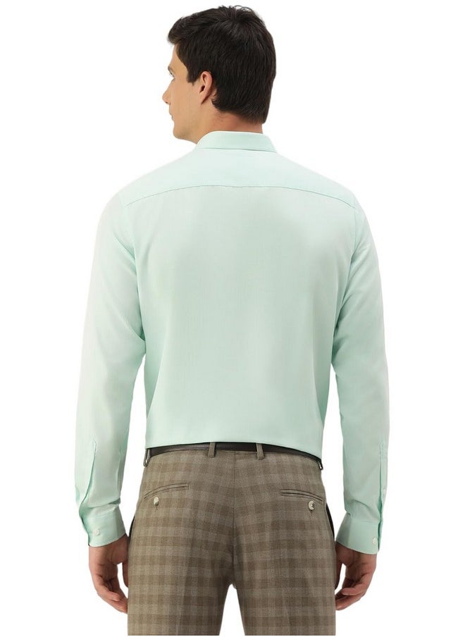 Peter England Peter England Men's Classic Textured Slim Fit Full Sleeve Shirt | Wonder Fabric | Cotton Rich | Premium Dobby Green  - Image 3