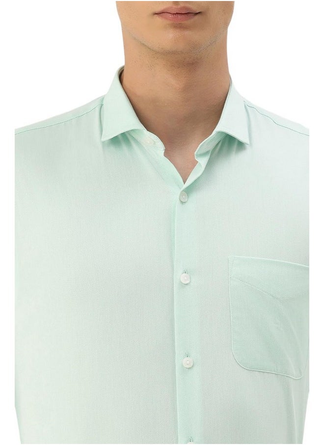 Peter England Peter England Men's Classic Textured Slim Fit Full Sleeve Shirt | Wonder Fabric | Cotton Rich | Premium Dobby Green  - Image 4