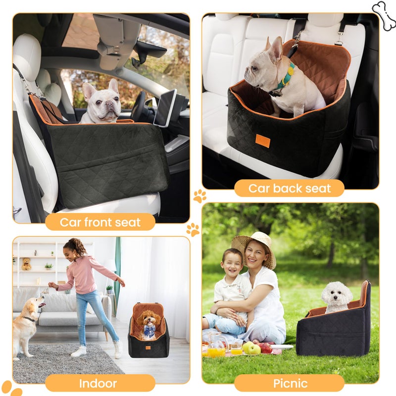 HiPetpy Dog Car Seat for Small Dog with Washable Mat, Memory Foam Booster Seat for Dogs Under 30lb, Elevated Pet Seat with Pockets, Anti-Slip Bed for Car, Perfect for Front & Back Seats with Safety Leash - Image 5