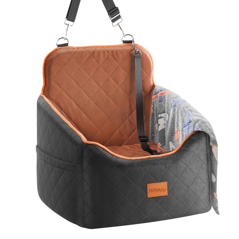 HiPetpy Dog Car Seat for Small Dog with Washable Mat, Memory Foam Booster Seat for Dogs Under 30lb, Elevated Pet Seat with Pockets, Anti-Slip Bed for Car, Perfect for Front & Back Seats with Safety Leash - Image 1