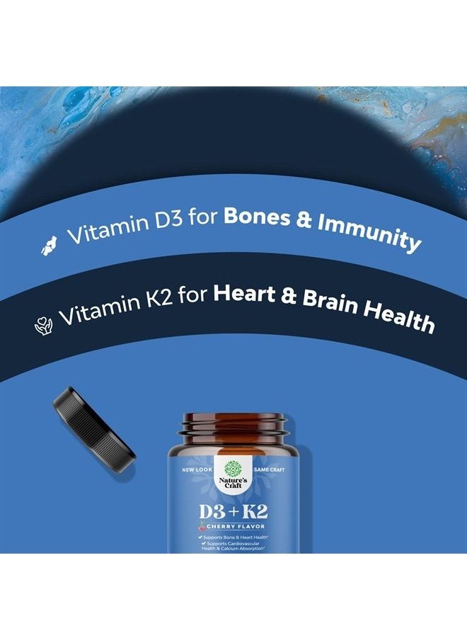 Natures Craft - Vitamin D3 with K2 MK7 Supplement - Vitamin D3 2000 IU Tablets and Vitamin K2 for Immune Support Bone Health Heart Health Joint Support Bone Strength and Mood Boost - VIT D3 K2 Immune System Support - Image 1