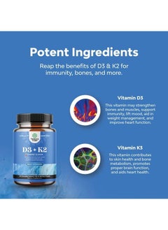 Natures Craft Vitamin D3 with K2 MK7 Supplement - Vitamin D3 2000 IU Tablets and Vitamin K2 for Immune Support Bone Health Heart Health Joint Support Bone Strength and Mood Boost - VIT D3 K2 Immune System Support  - Image 5
