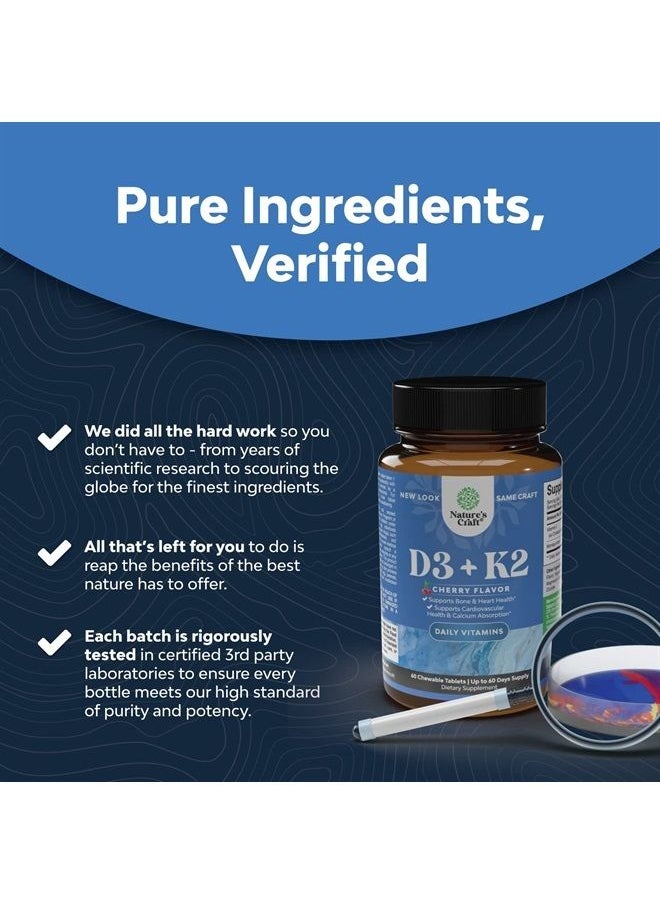 Natures Craft - Vitamin D3 with K2 MK7 Supplement - Vitamin D3 2000 IU Tablets and Vitamin K2 for Immune Support Bone Health Heart Health Joint Support Bone Strength and Mood Boost - VIT D3 K2 Immune System Support - Image 1