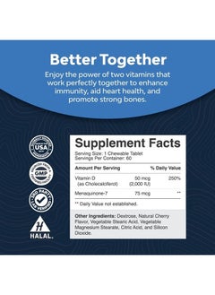 Natures Craft Vitamin D3 with K2 MK7 Supplement - Vitamin D3 2000 IU Tablets and Vitamin K2 for Immune Support Bone Health Heart Health Joint Support Bone Strength and Mood Boost - VIT D3 K2 Immune System Support  - Image 3